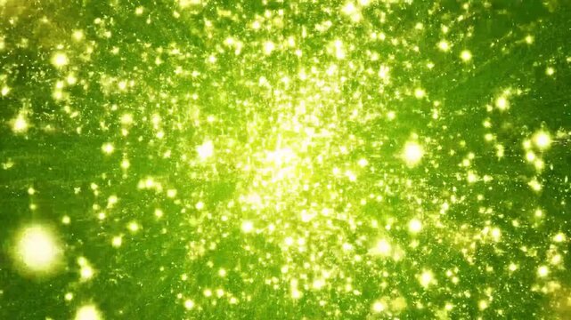 Bright golden light explosion on a vibrant green background