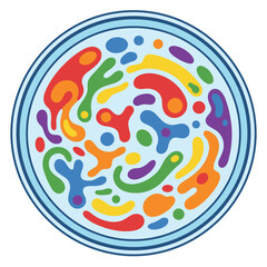 Fototapeta premium Petri dish with colorful culture graphic showing laboratory specimen colonies for microbiology research clinical testing hygiene analysis laboratory education medical research healthcare