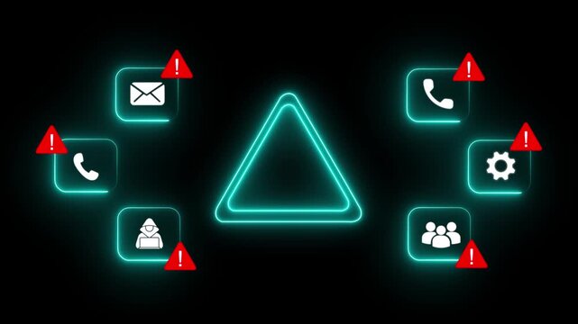 Scam alert warning. cybersecurity concept a prominent digital warning sign surrounded by alert icons, symbolizing online security threats, data protection, and scam prevention.