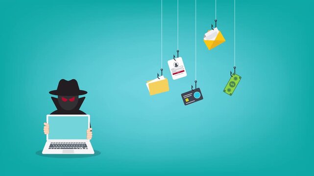 Phishing Attack Concept Showing Hacker Stealing Password Banking Data Email And Financial Information