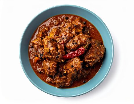 Guntakal Mutton Kada Masala Roast In Mint Blue Bowl Isolated On White Background