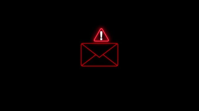 SMS spam, fake text message phishing from scammer concept. System hacked red warning alert, email hack, scam malware spreading virus on message alert virtual . Motion graphics of scam