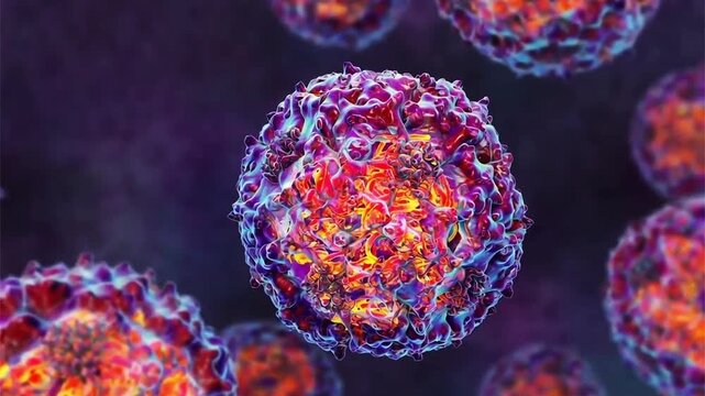 Parvoviruses, 3D animation showing small non-enveloped icosahedral DNA viruses, including pathogens such as parvovirus B19 and canine parvovirus.