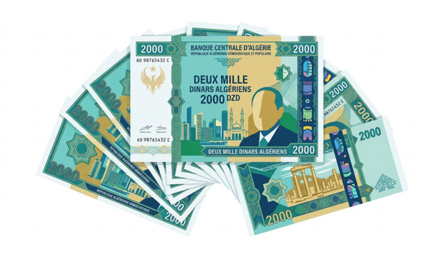 Minimal Algeria Dinar Paper Money Bundle Vector with 2000 DZD Currency Notes