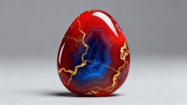 Red and blue agate stone with gold veins