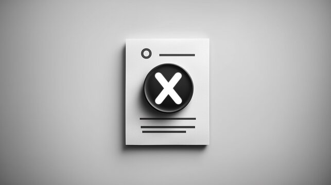 Document with Cancel Cross Icon Denying Application, Representing Rejection, Declined Request, and Business Failure