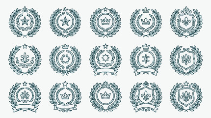 Collection of Decorative Laurel Wreaths and Crests with Crowns. © Darmadi