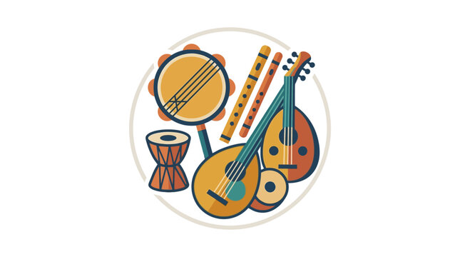 Collection of traditional Indonesian musical instruments in circle.