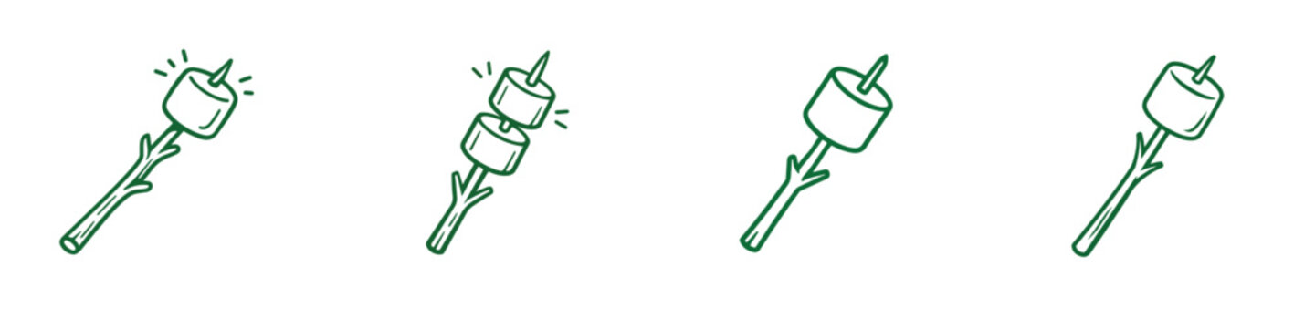Vector line art of a green marshmallow on a skewer. Vector, illustration, minimalist, flat, icon, icon set, line art