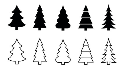 Obraz premium christmas tree silhouettes and outlines vector illustration
