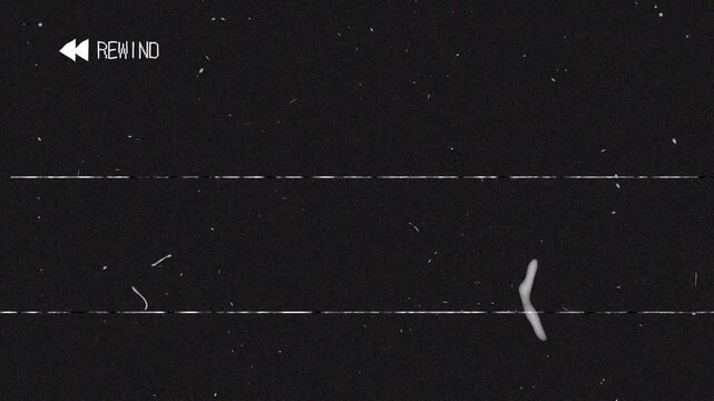 retro vhs tape rewind symbol with distortion and grain effect on transparent background. 4K Video