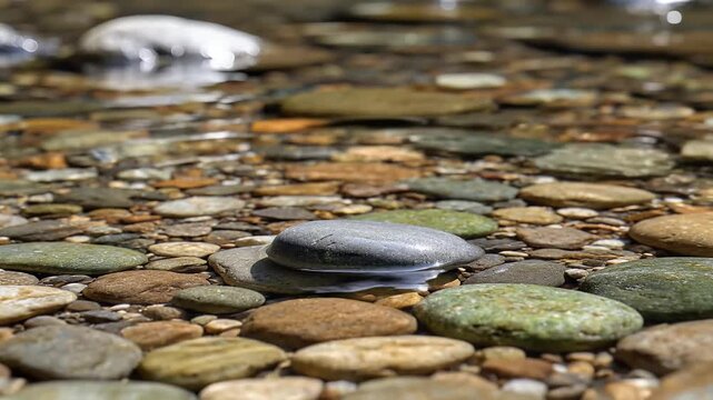 Smooth River Stones Underwater for Tranquil Nature Background - Zen, Environmental Purity, Grounding, B-roll
