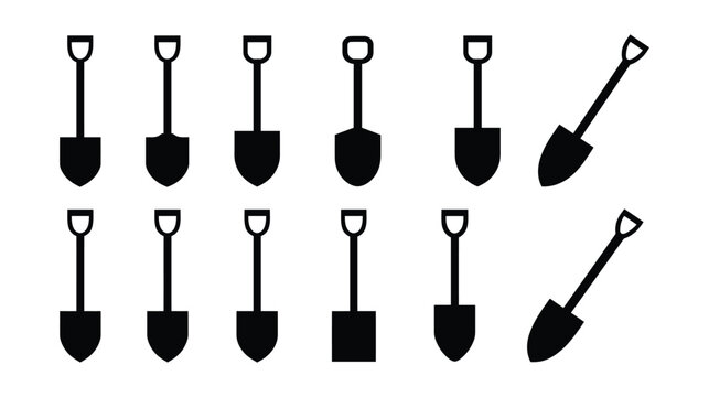 Shovel vector icon set for gardening and construction work