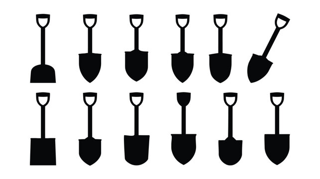 Shovel vector icon set for professional gardening tools