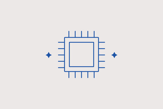 Electronic computer hardware microprocessor microchip silicon unit line icon for cyber defense. Technical vector illustration for secure processing chip, motherboard assembly shop, data encryption lab