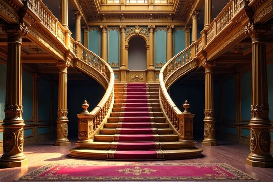 Grand Staircase with intricate carvings and gilded details, ornate, french, stairs