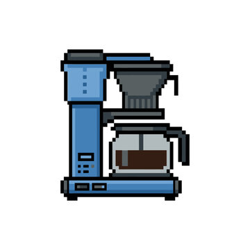Blue coffee maker with filter.