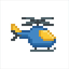 Fototapeta premium Blue and yellow pixel helicopter model.