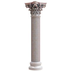 Obraz premium Ornate fluted marble Corinthian column with a carved acanthus capital, isolated on white transparent