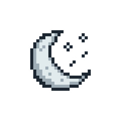 Fototapeta premium Pixel art crescent moon smiling face.