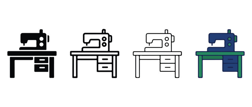 Sewing machines on desks in different colors and styles for crafting and fashion design  various workspaces for needlework and textile creation