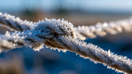Fototapeta premium Electricity cables coated in glittering ice after a frozen rain event in bright daylight crisp luminous frost detail weather phenomenon energy winter with copy space
