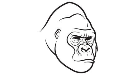 Gorilla head outline on a white background black and white line art illustration © Imdadul_Studio
