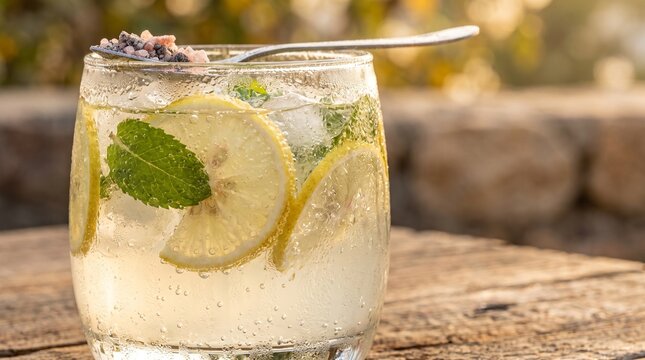 Refreshing Nimbu Pani with Lemon Slices and Fresh Mint