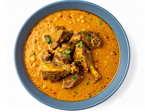 Rayalaseema Mutton Mamsam Pappu In Steel Blue Bowl Isolated On White Background