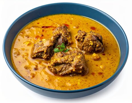 Rayalaseema Mutton Mamsam Pappu In Steel Blue Bowl Isolated On White Background