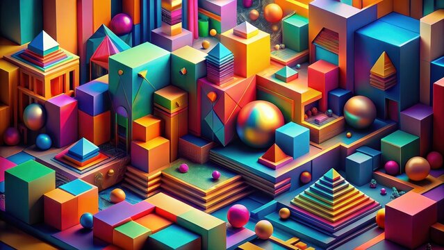 Colorful geometric abstract art composition with contemporary shapes
