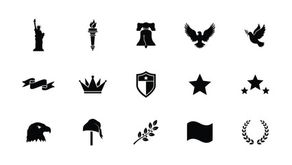 Fototapeta premium Elegant black and white flat vector iconset showcasing symbols of freedom authority victory