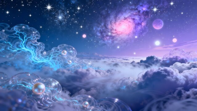 Cosmic clouds and starry sky