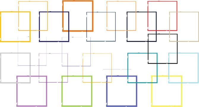 Modern collection of colorful geometric outline square frames. Minimal editable vector borders for presentations, social media, web banners, infographics and creative graphic layouts.