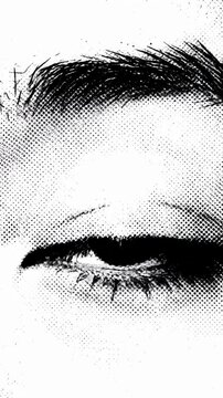 Artistic halftone dot pattern close-up eye.