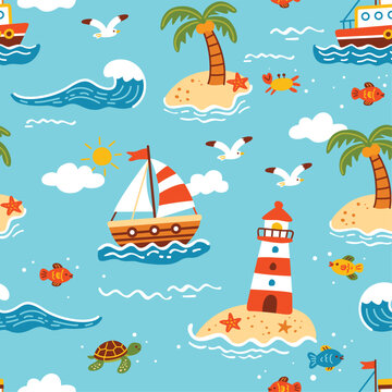 Nautical Beach Summer Flat Illustration Pattern Background