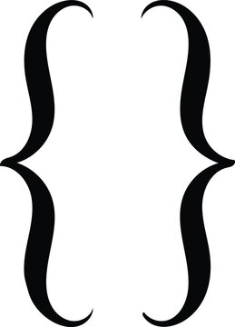 Black curly brackets or braces typography symbol on white background