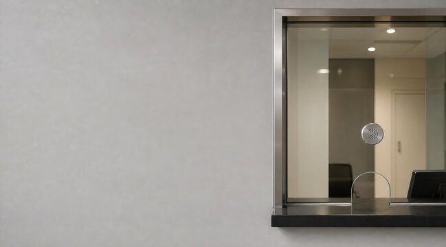 Modern ticket booth window with copy space