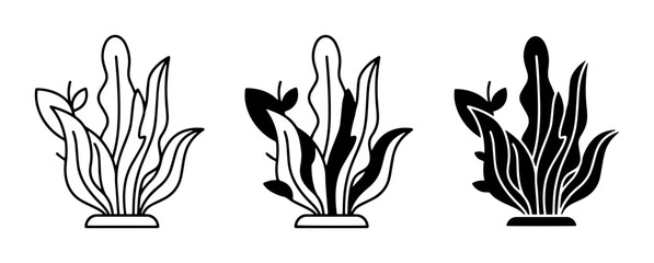 Obraz premium 3 Aquatic Plant Icons, Seaweed Vector Graphics, Underwater Flora Illustrations