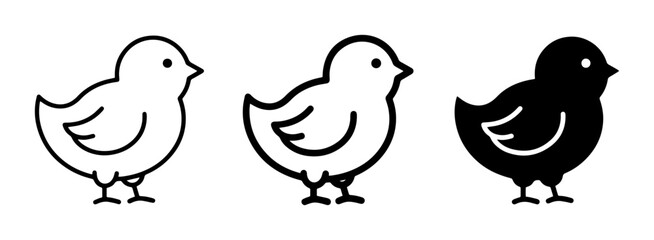 Cute Chick Icons, Simple Line Art and Silhouette, Baby Bird Graphics © Khokon