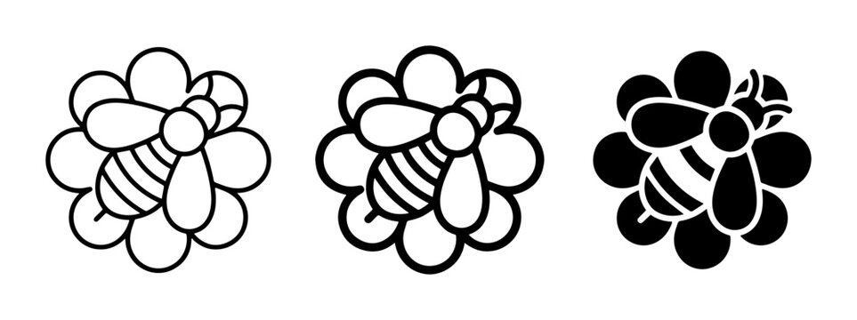 Cute Bee Flower Icons, Simple Insect Vector Graphics, Nature Art