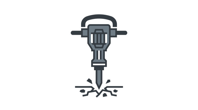 Construction jackhammer breaking ground line icon.