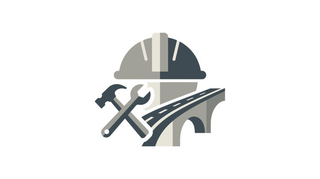 Construction industry icon with hard hat and tools.