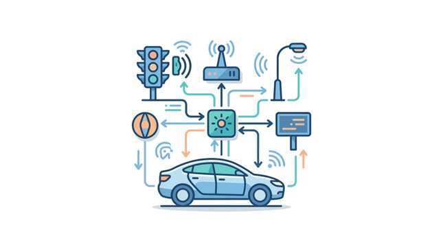 Connected car infrastructure and traffic management system diagram.