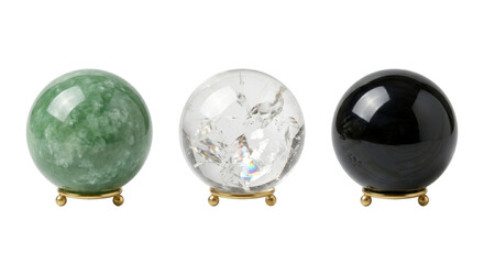 Crystal gemstone spheres on decorative gold stands © PNG Lab