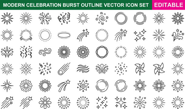 Modern celebration burst glitch line vector icon set