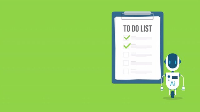 Robot with artificial intelligence and to do list. Successful execution of business tasks at the office.	