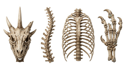 Creepy antique animal skeleton bones and dragon skull © PNG Lab