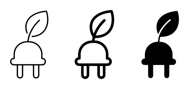 Eco-friendly power plug icons, green energy concept, sustainable electricity symbols