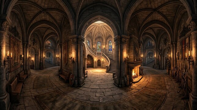 Gothic cathedral interior with candlelit ambiance.